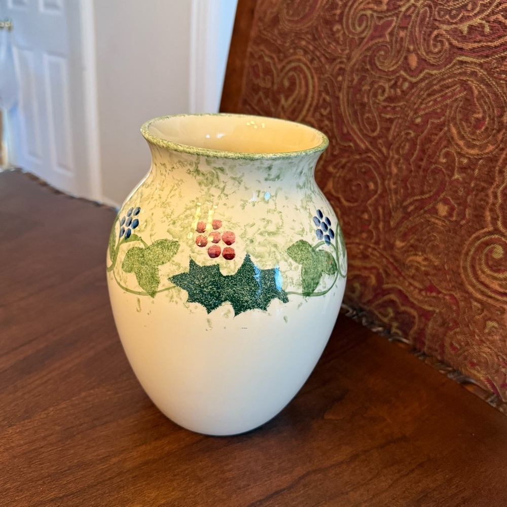 Vintage Poole Pottery England Winter Vine 8”H Vase Hand Painted Sponging